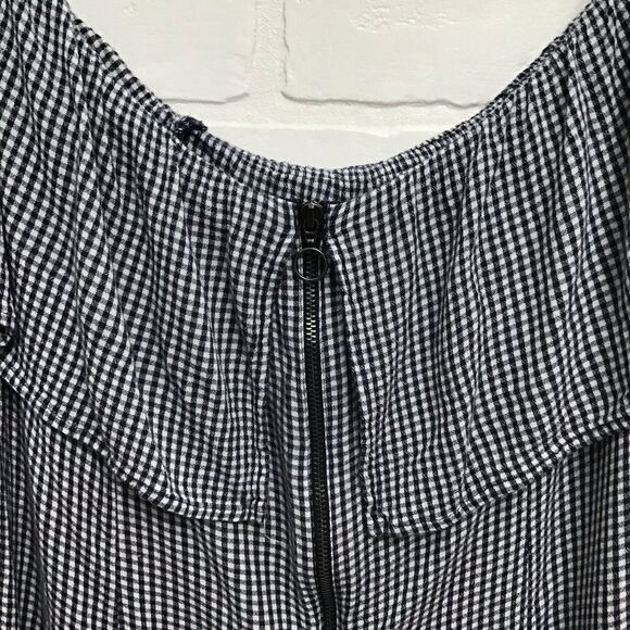 Aeo gingham dress blue off shoulders ruffle babydoll dress flutter sleeves - Picture 4 of 11